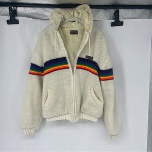 Vintage Brittania Cream lined knit Jacket with Rainbow Stripes